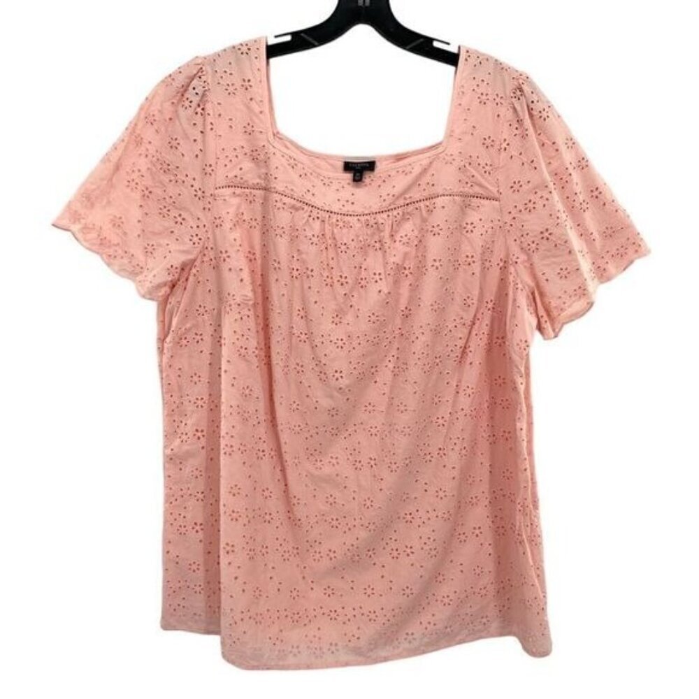 Talbots Peach Eyelet Square-Neck Short-Sleeve Blouse
